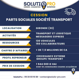 
                                                                        Vente
                                                                         AV société de transport messagerie bien implantée