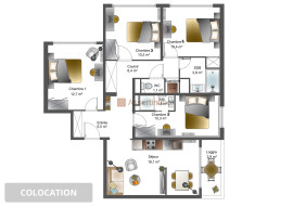 
                                                                                        Colocation
                                                                                         Colocation Meublée 1 chambre douche et ménage