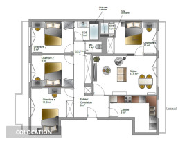 
                                                                                        Colocation
                                                                                         Colocation Meublée lumineux - 1 ch disponible
