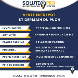 
                                                                                        Vente
                                                                                         Entrepôt de 226m² à Saint-Germain-du-Puch