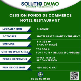 Vente
HÔTEL-RESTAURANT AVEC IMMOBILIER ET FORT POTENTIEL