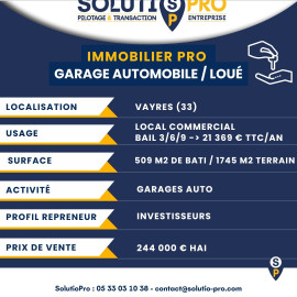 
                                                                                        Vente
                                                                                         IMMOBILIER PROFESSIONNEL  LOUÉ VAYRES (33) –