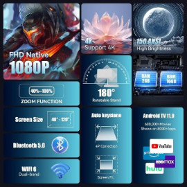 
                                                                                        TV
                                                                                         Vidéoprojecteur 4K Bluetooth portable HD