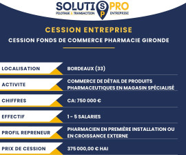
                                                                        Vente
                                                                         CESSION FONDS DE COMMERCE – PHARMACIE (33)