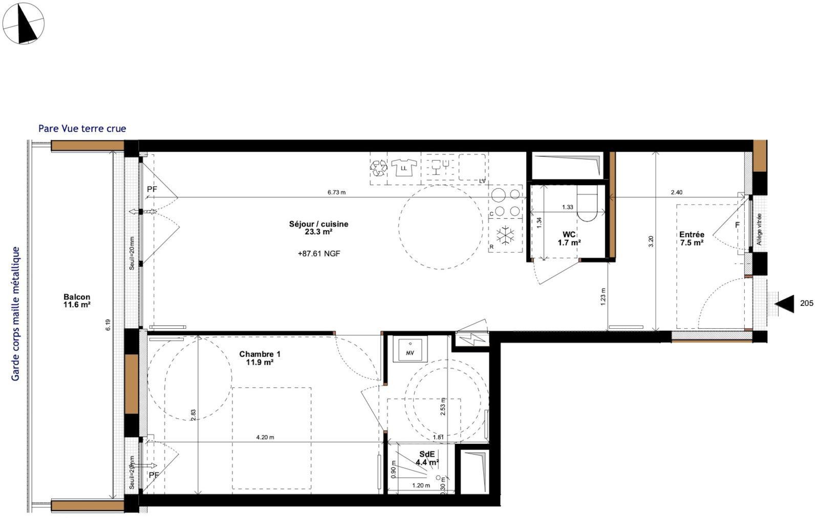 
                                                Location
                                                 2/3p de 49m2 calme et lumineux, neuf, terrasse