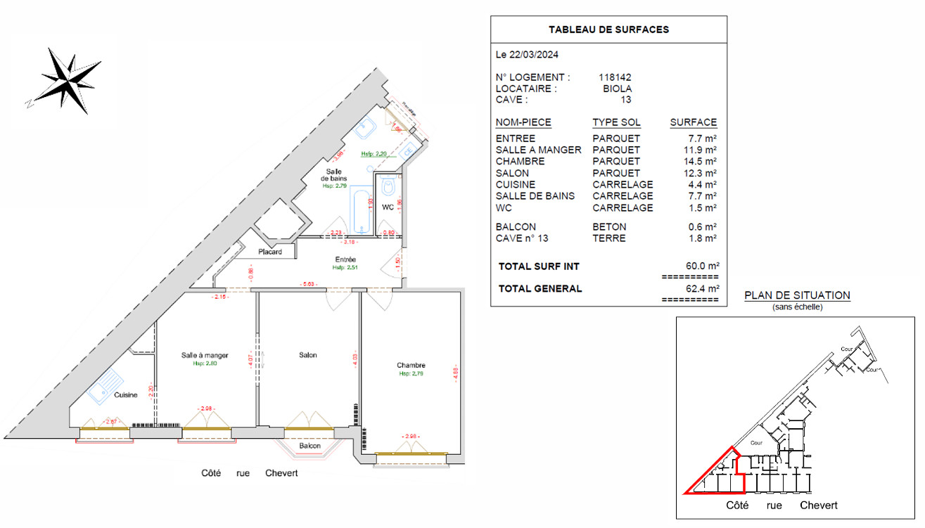 
                                                Vente
                                                 3 PIECES SUR RUE