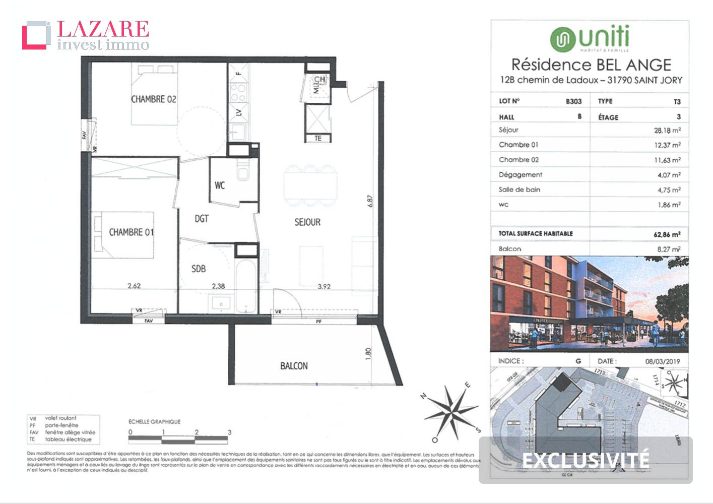 
                                                Location
                                                 A LOUER T3 récent avec balcon- double parking