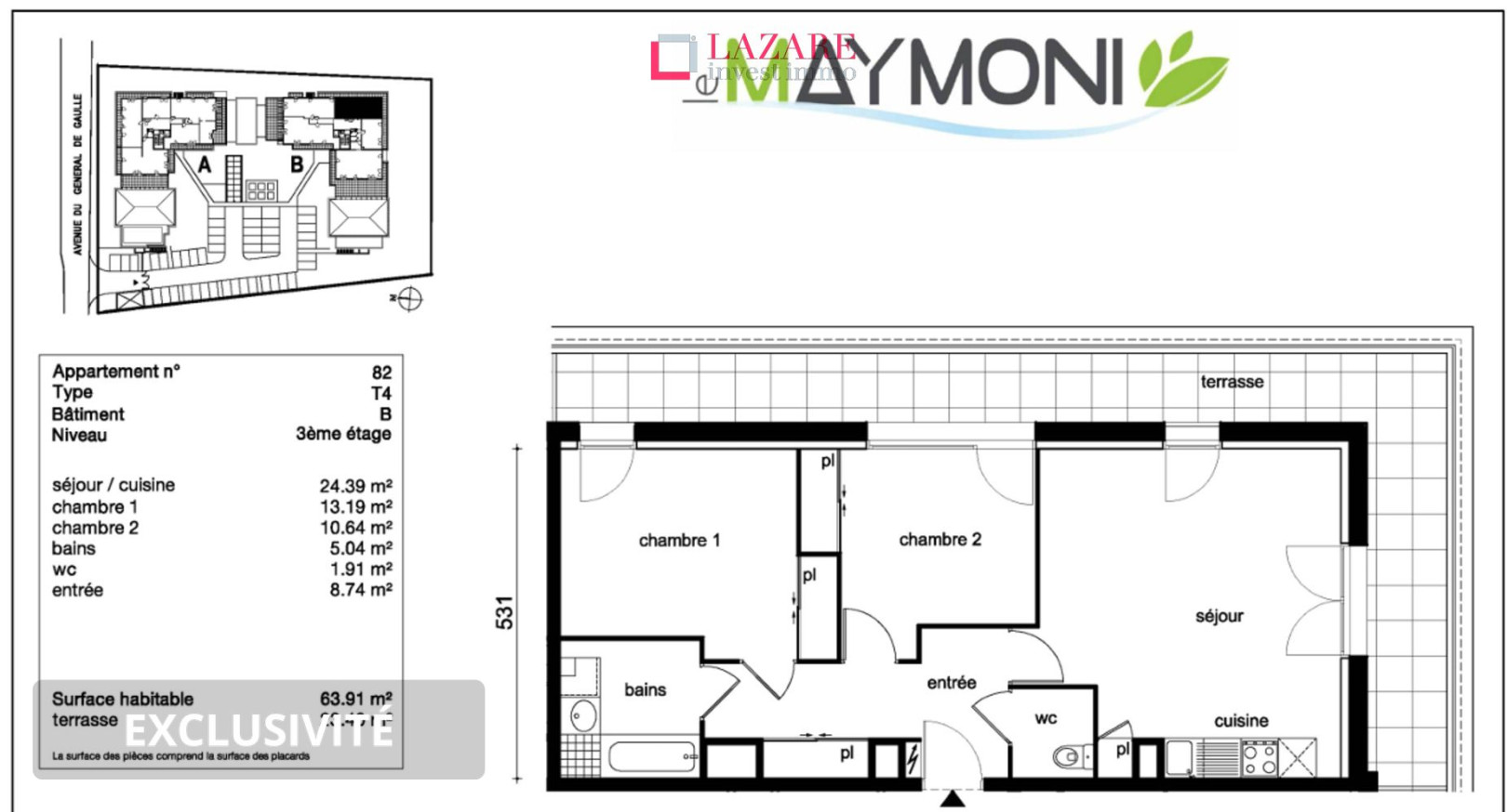 
                                                Location
                                                 A LOUER T3 récent avec terrasse