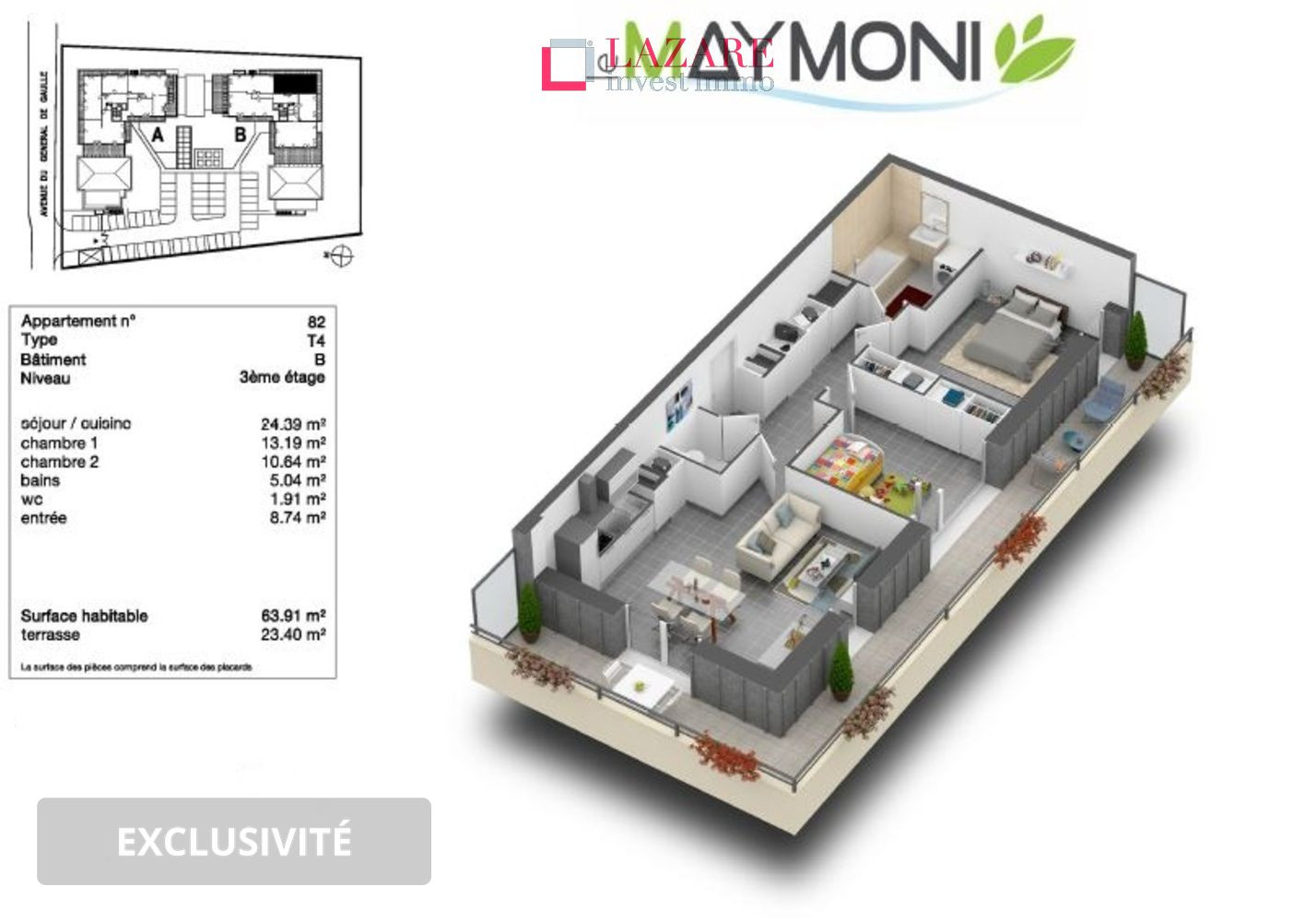
                                                Location
                                                 A LOUER T3 récent avec terrasse