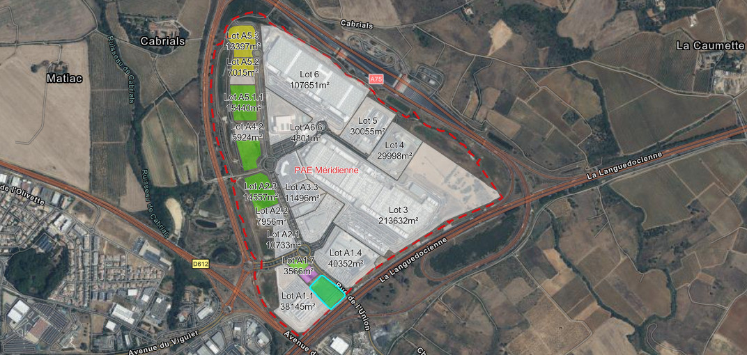 
                                                Vente
                                                 À vendre – Terrain industriel de 9 113 m² dans le Parc d'activités économiques de la Méridienne à Villeneuve-lès-Béziers – Hérault (34)