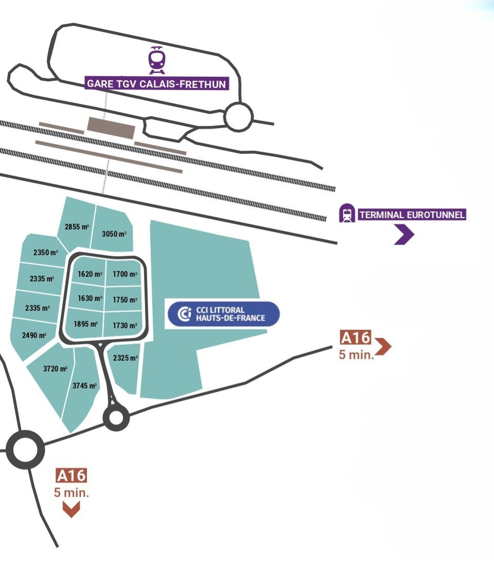 
                                                Vente
                                                 À ventre – Terrains industriels de 1 620 à 3 745 m² à Calais – Pas-de-Calais (62)