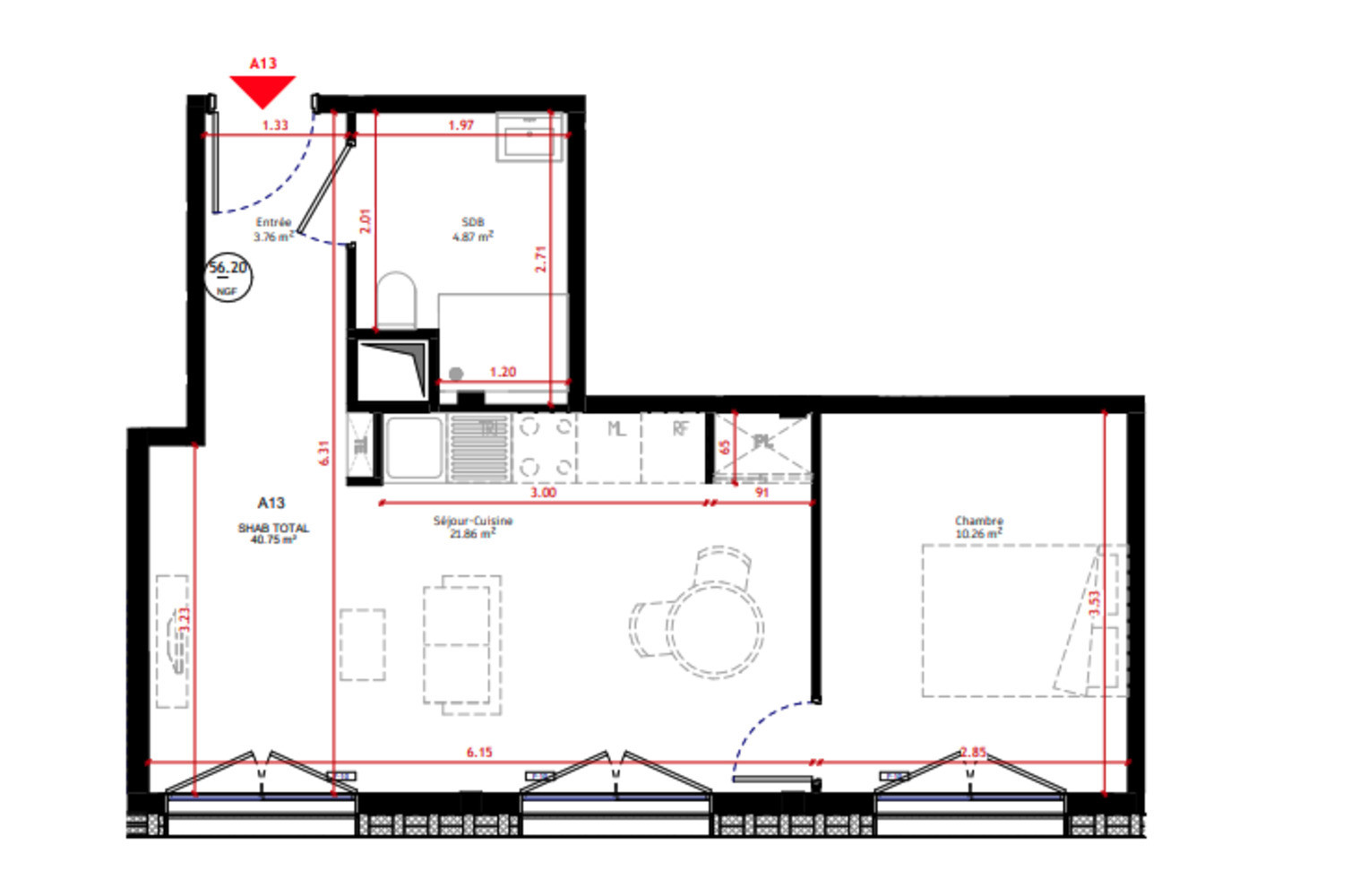 
                                                Vente
                                                 Appartement T2 de 40,75m2 à Paris