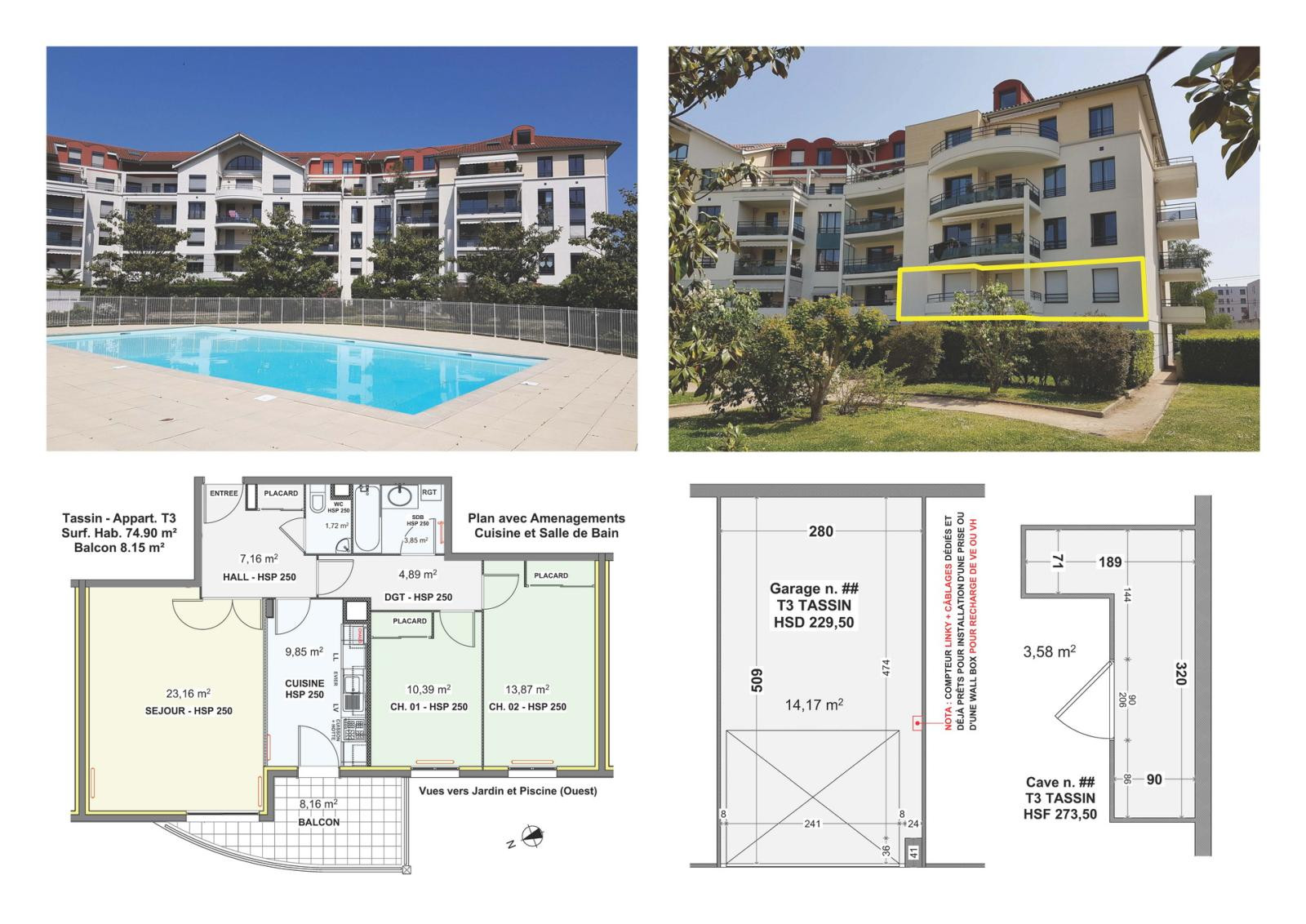 
                                                Location
                                                 Appartement T3 - 75 m² - Balcon - Box Fermé - Cave