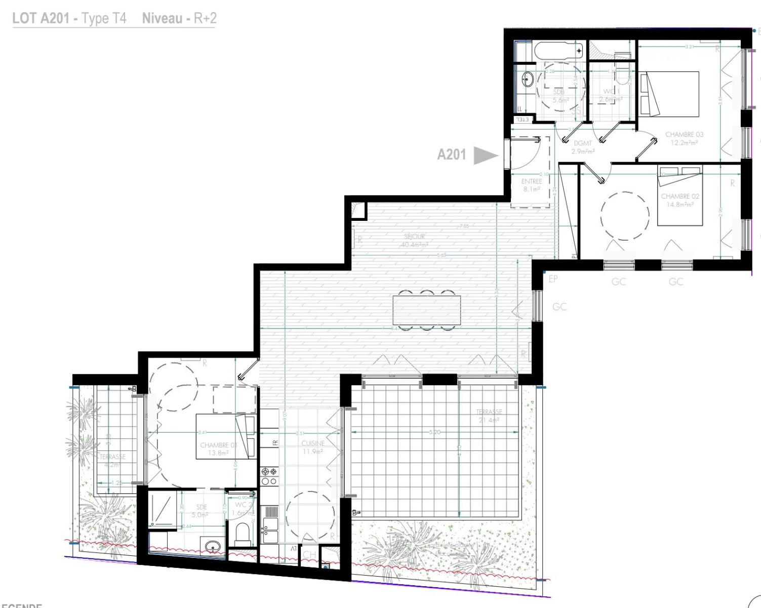 
                                                Vente
                                                 Appartement T4 de 118,9m2 avec deux terrasses