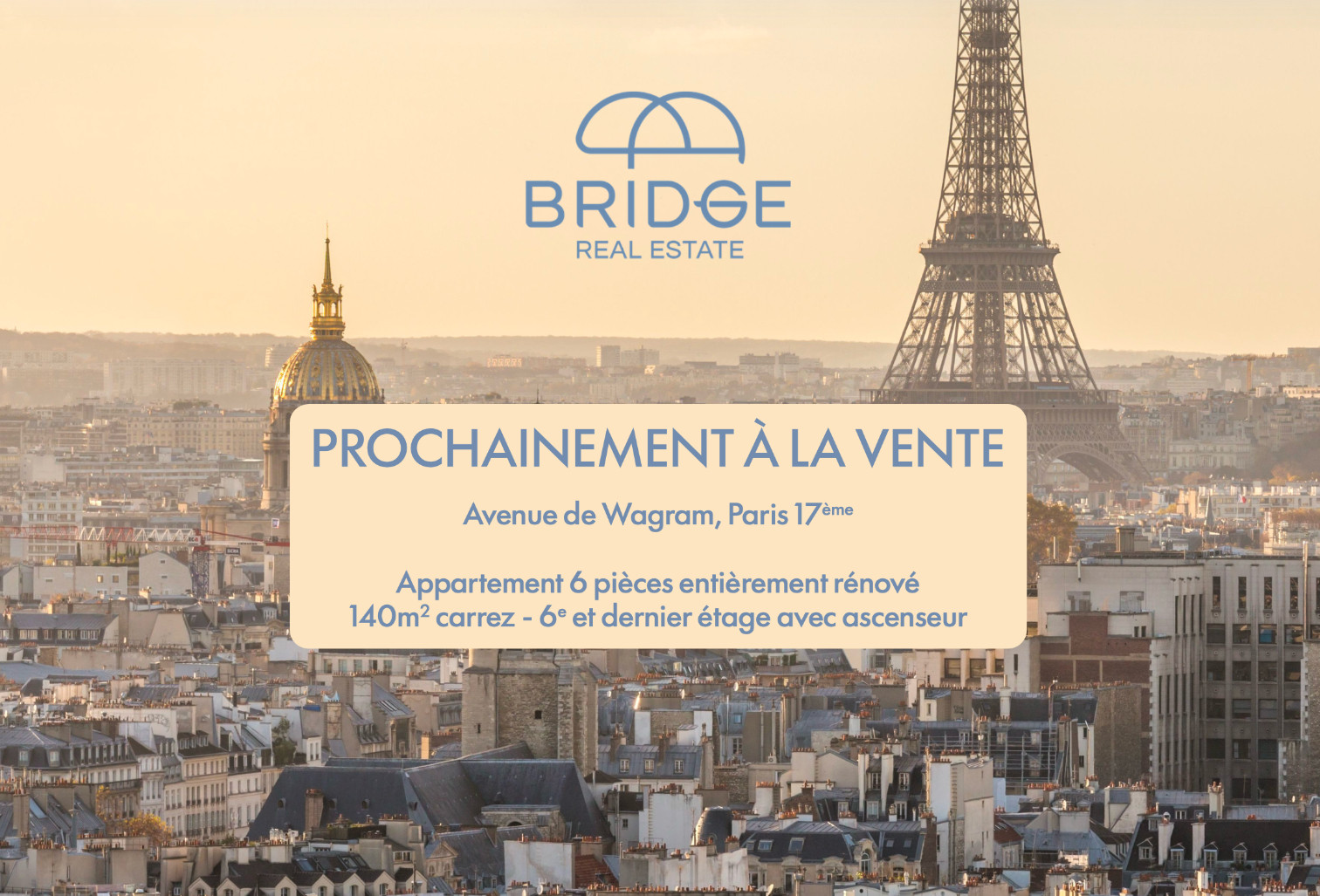 
                                                Vente
                                                 Appartement T5  rénové - Dernier étage - Paris 17