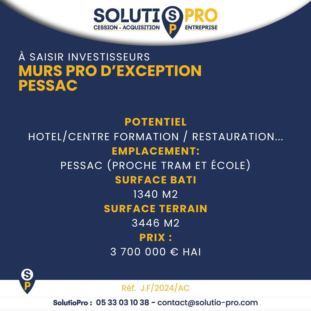 
                                                Vente
                                                 BÂTIMENT PRO de 1 340 m2 sur 3446 m2 de foncier