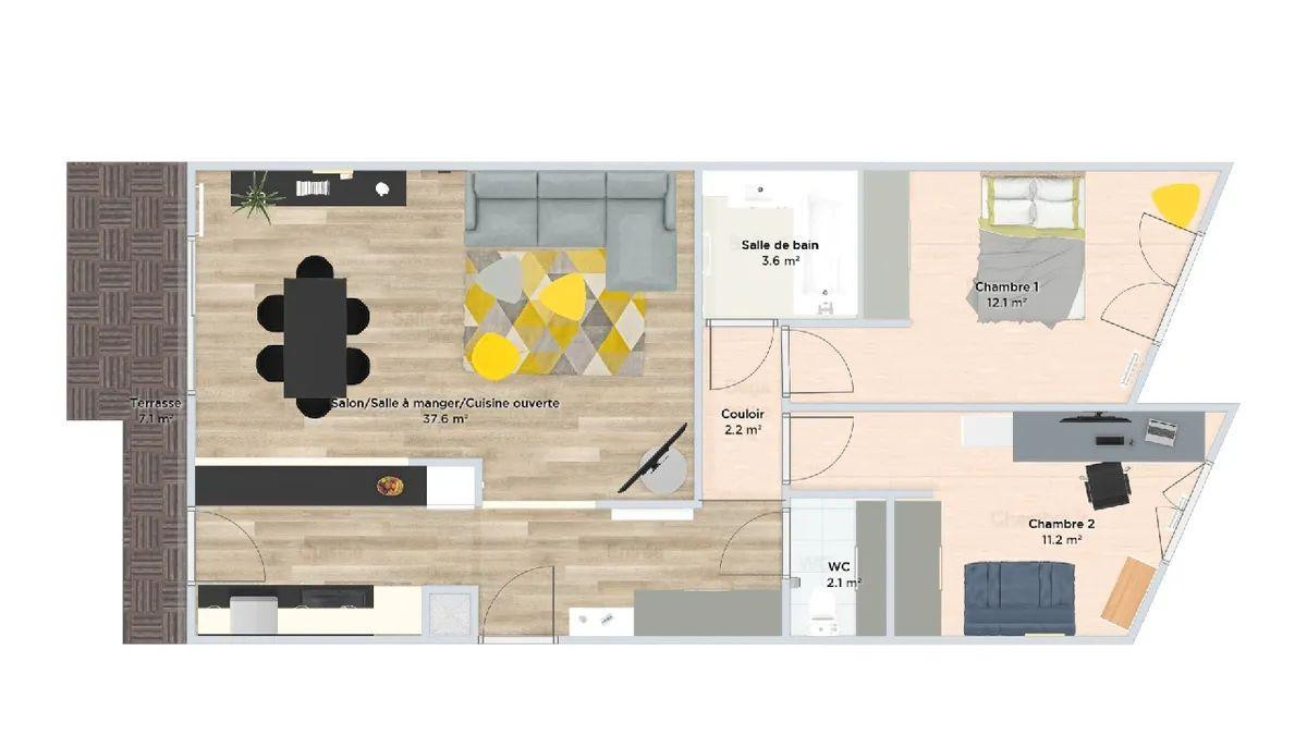 
                                                Location
                                                 Beau 3 pièces 66m² meublé proche du centre et Fac