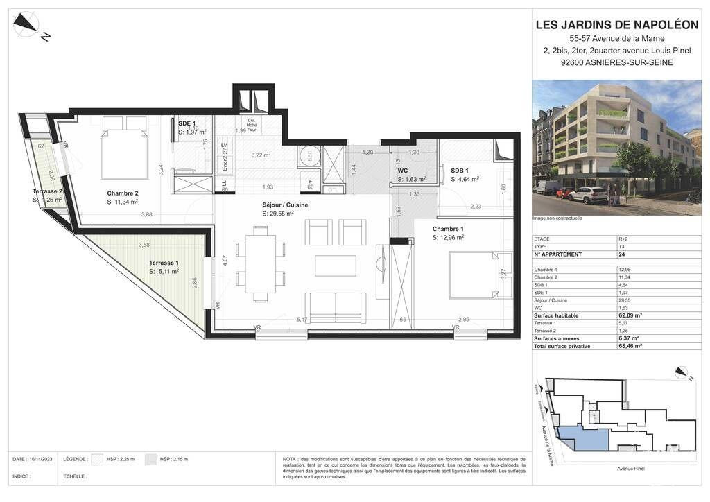 
                                                Location
                                                 Beau 3P 62m² avec terrasse résidence neuve