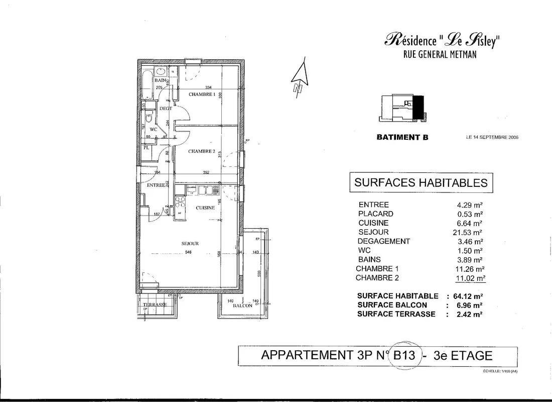
                                                Location
                                                 Beau F3 de 64m² dans résidence calme
