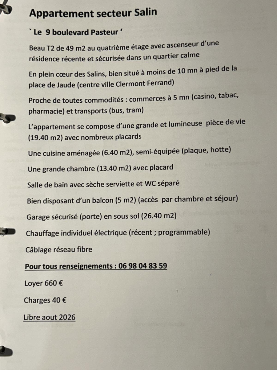 
                                                Location
                                                 Beau T 2 de 44 m2 dans résidence récente