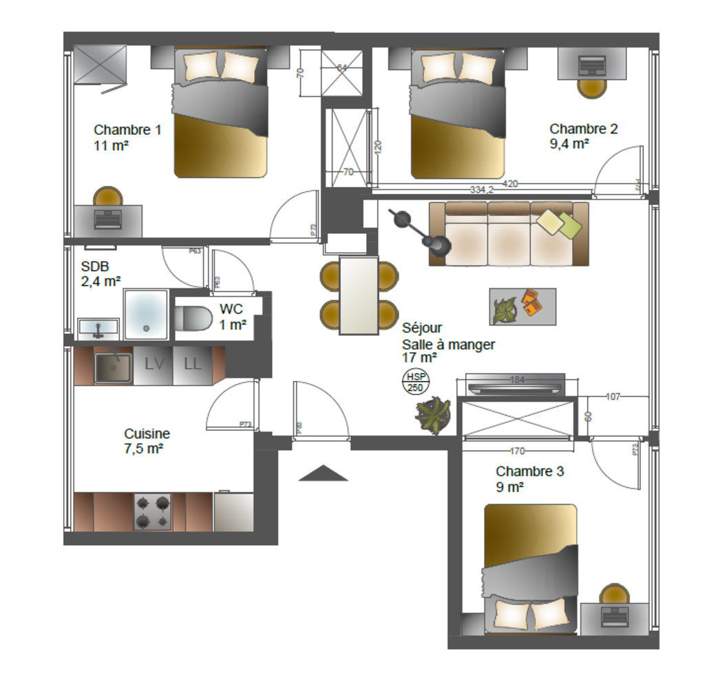 
                                                Location
                                                 Beau T4 familial meublé - Massy Opera II