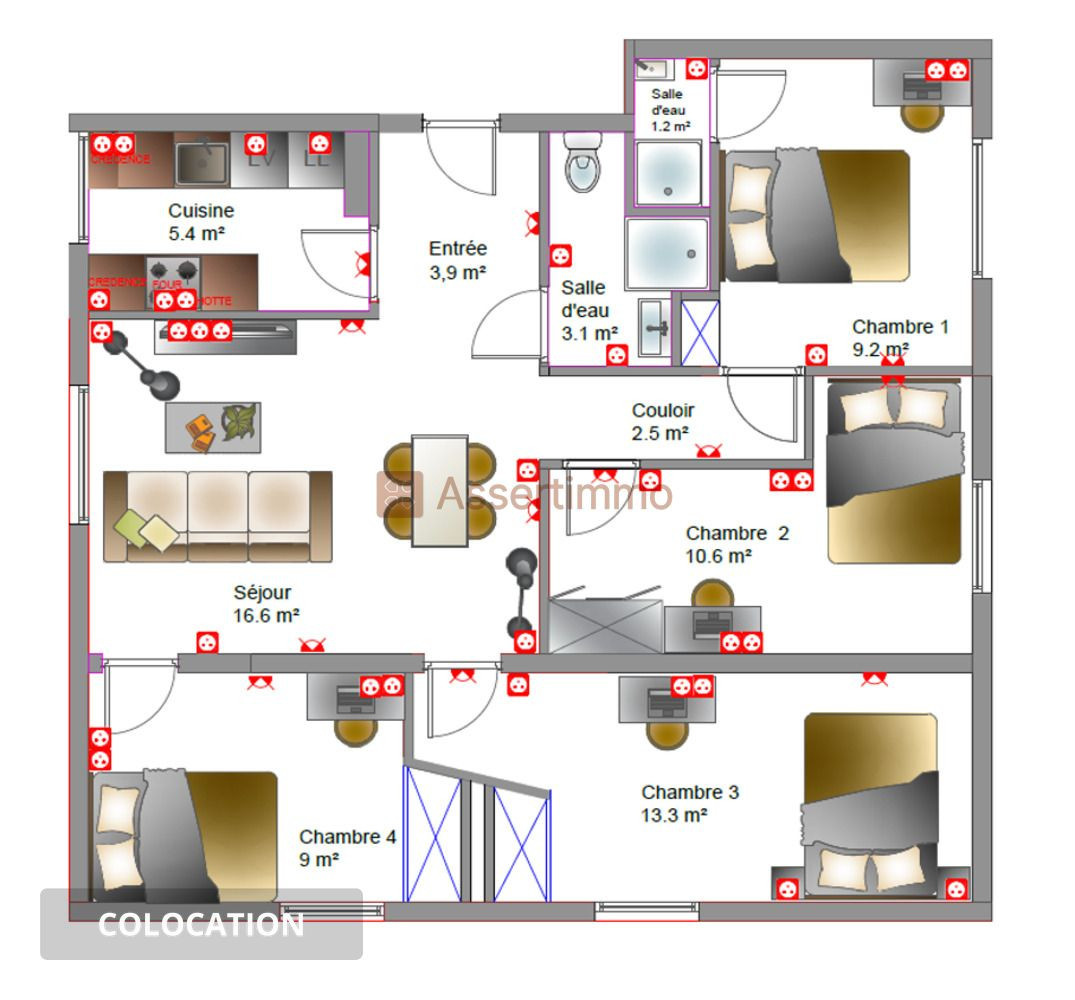 
                                                Colocation
                                                 Colocation rénovée 4 chambres – Massy
