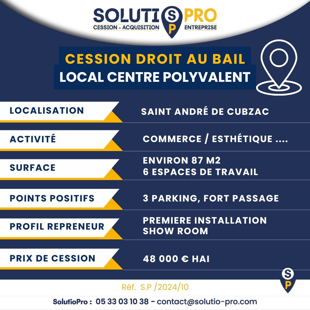 
                                                Vente
                                                 LOCAL SAINT ANDRÉ DE CUBZAC CENTRE