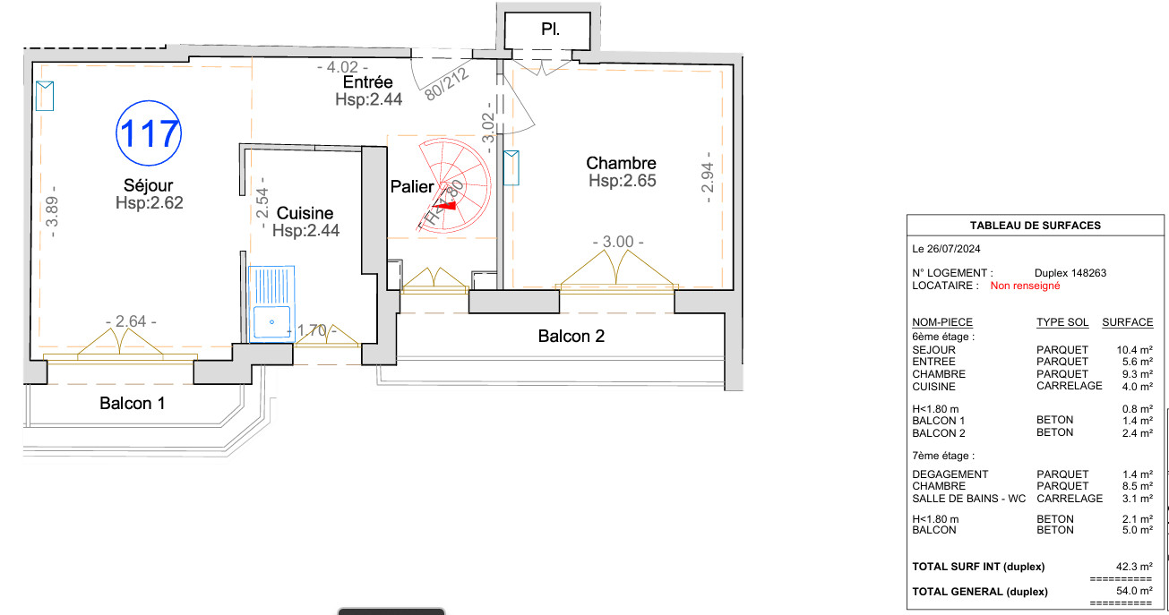 
                                                Vente
                                                 Duplex 3 pièces compacte avec 3 balcons