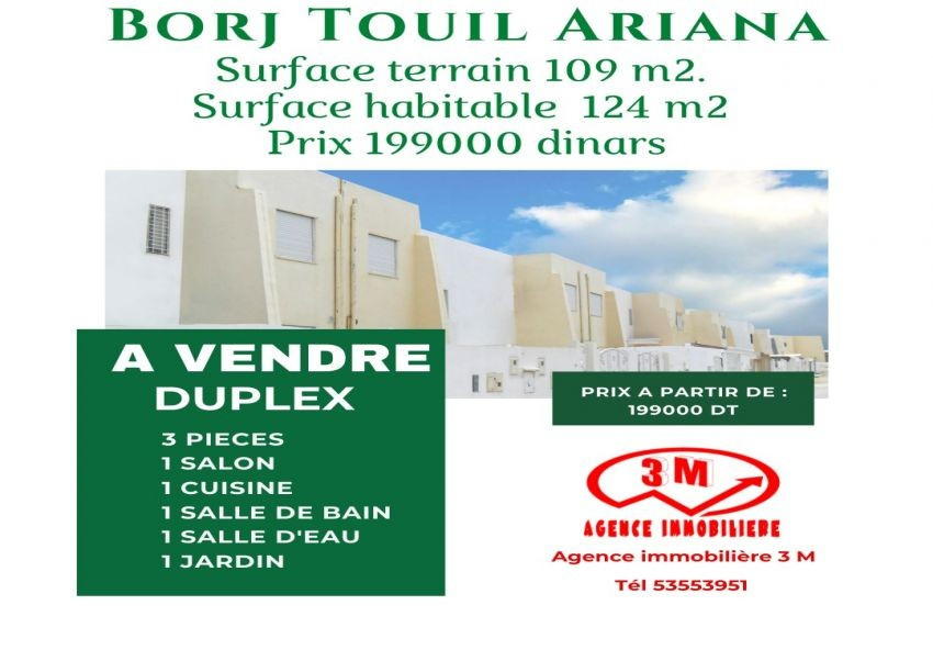
                                                Vente
                                                 Duplex Borj Touil 3M642
