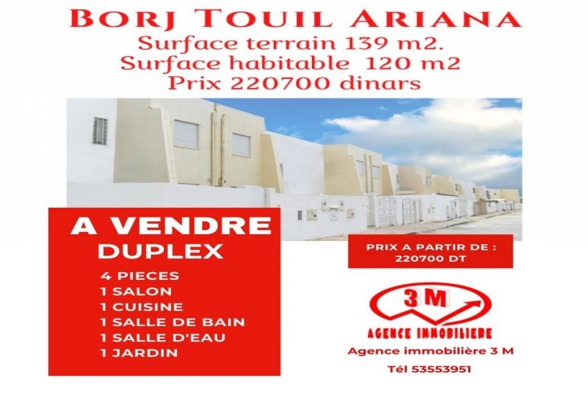 
                                                Vente
                                                 Duplex Borj Touil 3M643