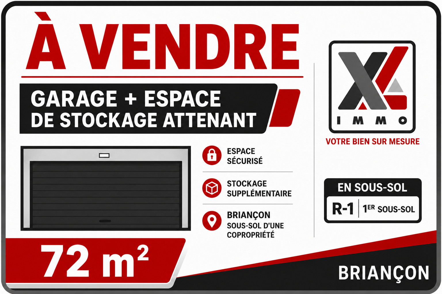 
                                                Vente
                                                 Garage fermé et vaste espace de stockage