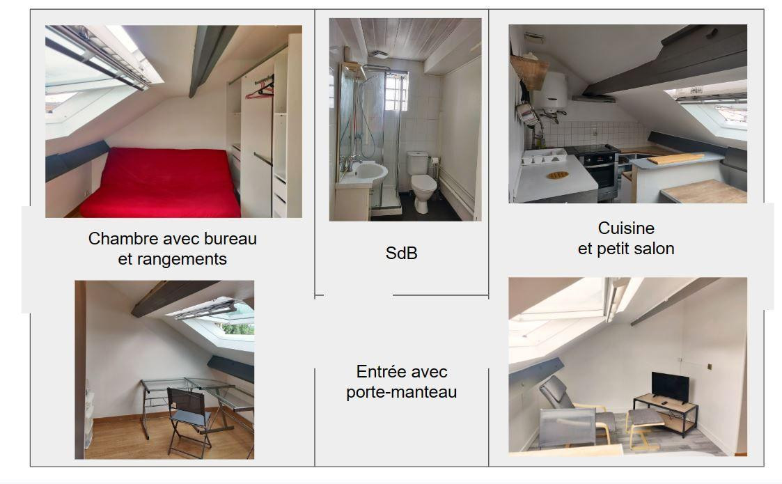 
                                                Location
                                                 Grand studio meublé lumineux refait à neuf