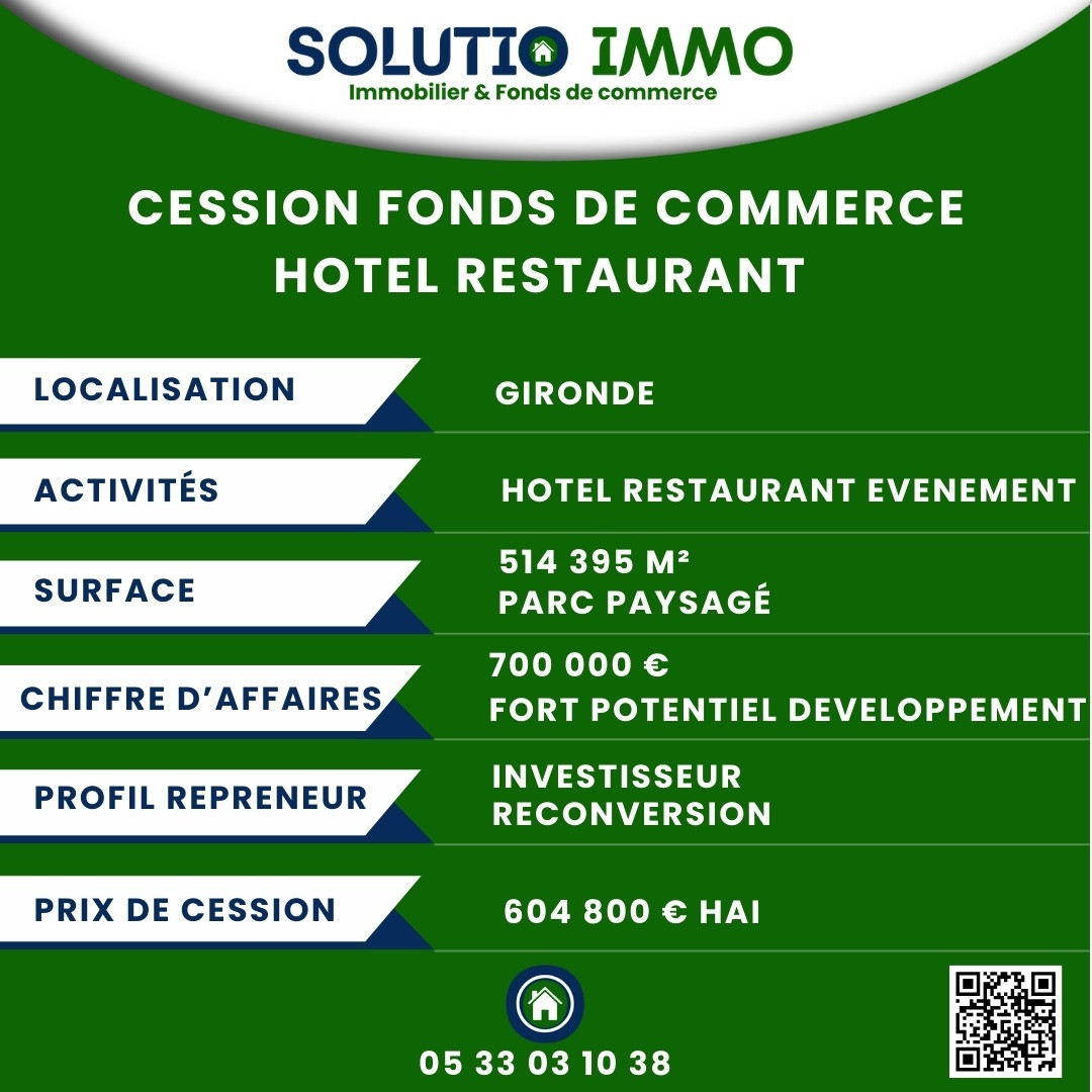 
                                                Vente
                                                 HÔTEL-RESTAURANT AVEC IMMOBILIER ET FORT POTENTIEL