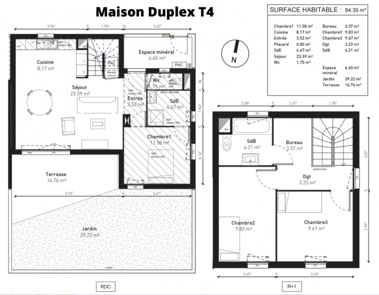 
                                                Vente
                                                 Maison neuve en livraison T4 duplex 84,4m2, jardin