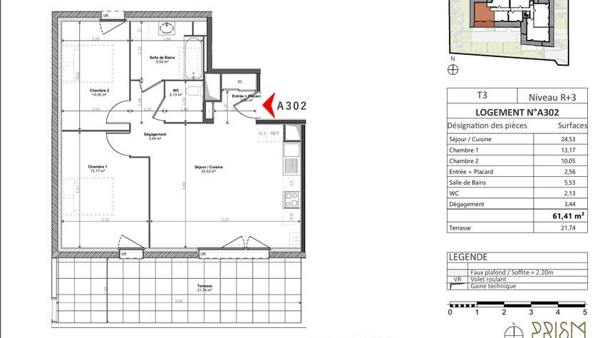 
                                                Vente
                                                 NEUF  T3 61 m² + TERRASSE 21 M²  NOYAL CHATILLON