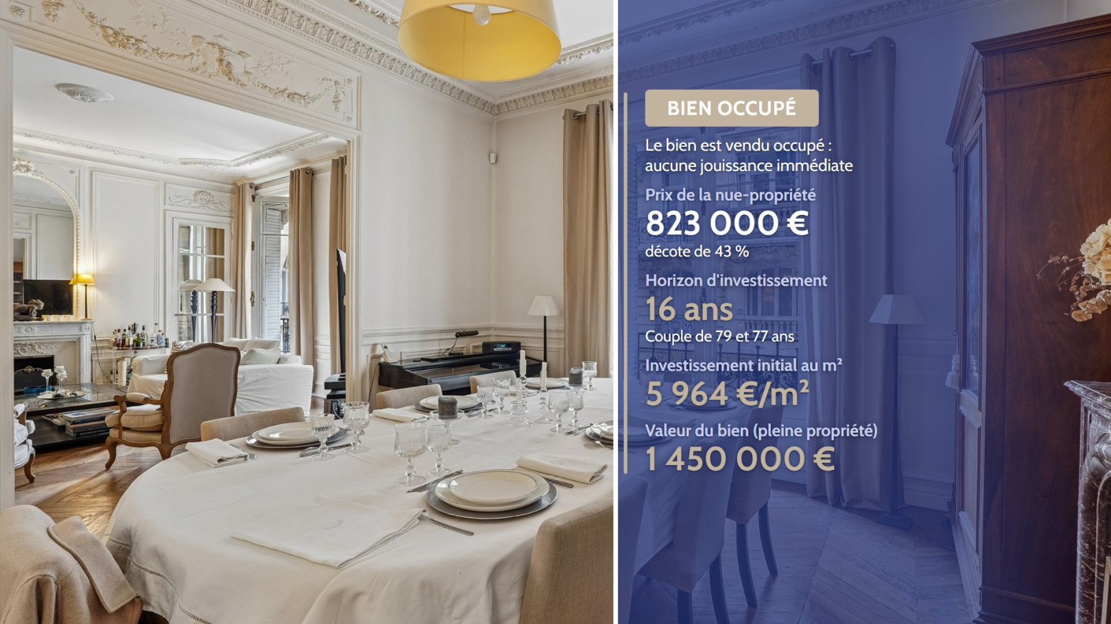
                                                Vente
                                                 Opportunité d'investissement à moins de 6000 € le m2 dans le 16ème en nue-propriété