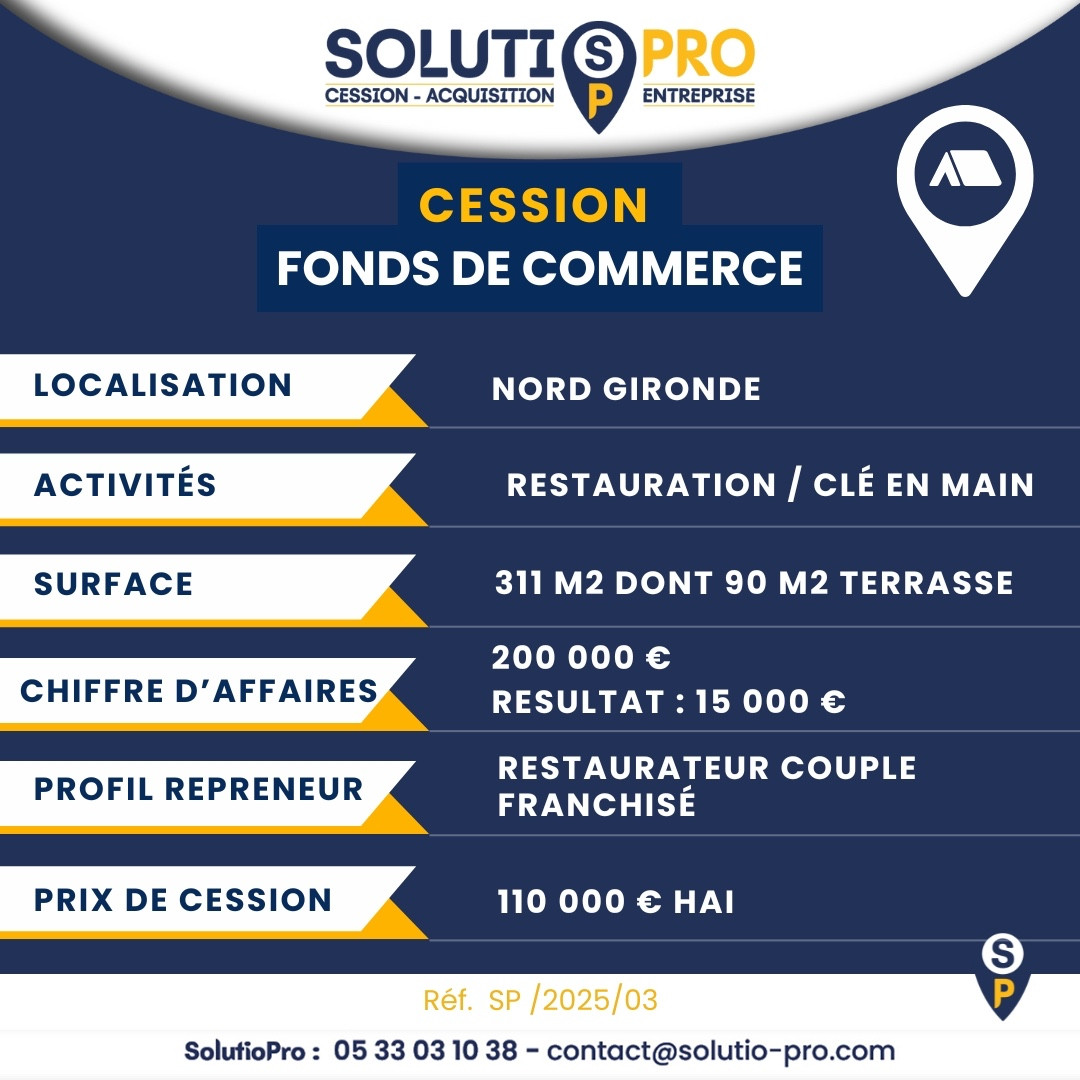 
                                                Vente
                                                 RESTAURANT CAVIGNAC OPPORTUNITÉ