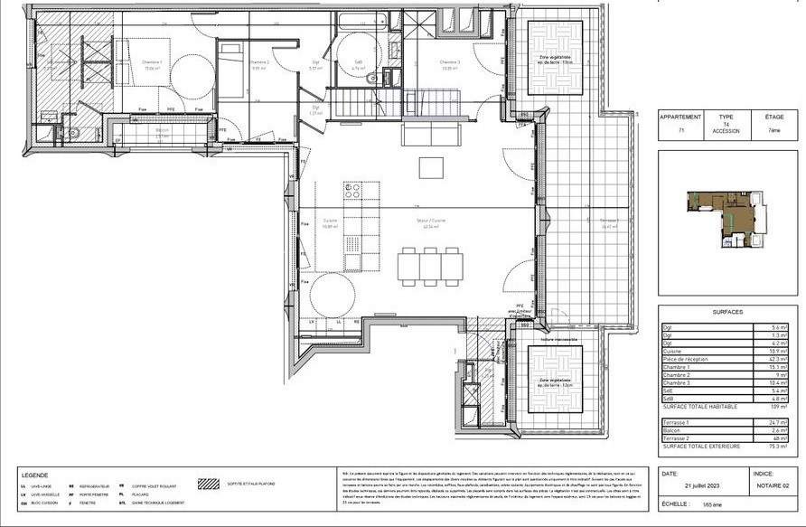 
                                                Vente
                                                 ROOF TOP de 109 m² terrasse 75 m² PARIS 20ème neuf