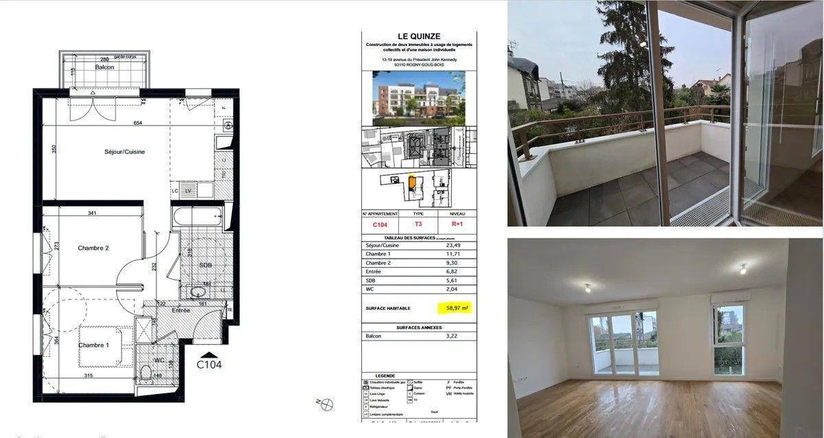
                                                Location
                                                 T3 meublé 59m² neuf proche Metro 11