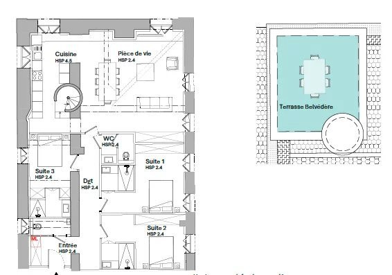 
                                                Vente
                                                 T4 de 109,8m2 avec terrasse belvédère